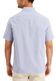 Club Room Mens Regular fit Short Sleeve Button-Up Shirt XL Light Blue Geometric
