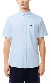 Lacoste Mens Regular fit Short Sleeve Button-Up Shirt XXL Blue Solid