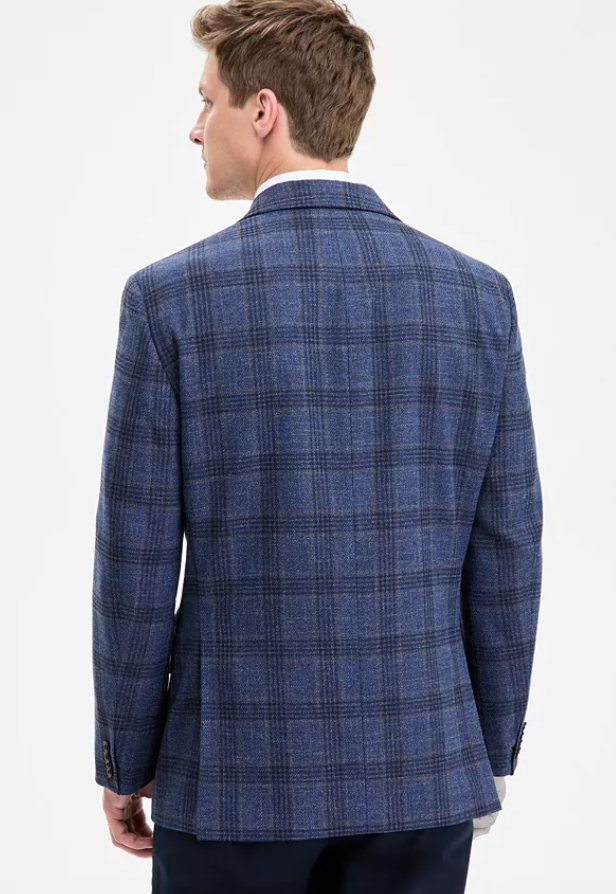 Tommy Hilfiger Mens Modern fit Sport Coat Blazer 40 S Navy Blue Brown Plaid