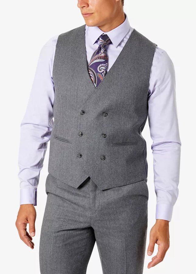 Tayion Montee Holland Mens Classic fit Double Breasted Button-Up Vest Large Grey