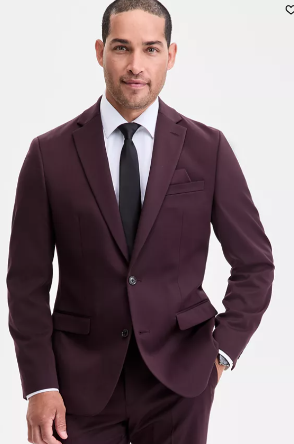 Bar lll Mens Slim fit Suit Jacket Blazer 42 S Burgundy Red Solid Stretch