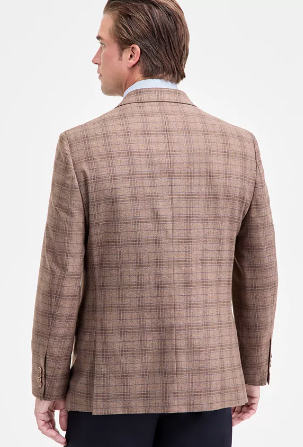 Nautica Mens Modern fit Sport Coat Blazer 40 L Brown Plaid Stretch