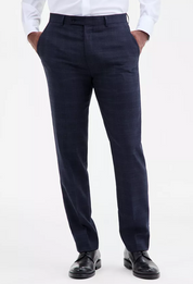 Calvin Klein Mens Slim fit Dress Pants 30 / 30 Navy Blue Plaid Stretch Wool