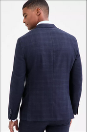 Calvin Klein Mens Slim fit Suit Jacket Blazer 38 S Navy Blue Plaid Stretch