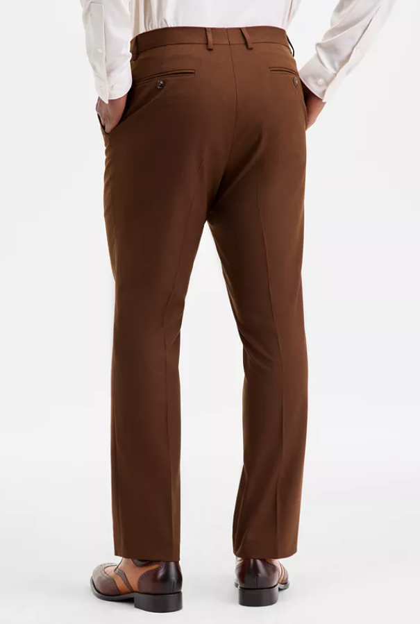Tayion Mens Classic fit Dress Pants 42 / 32 Brown Solid Stretch