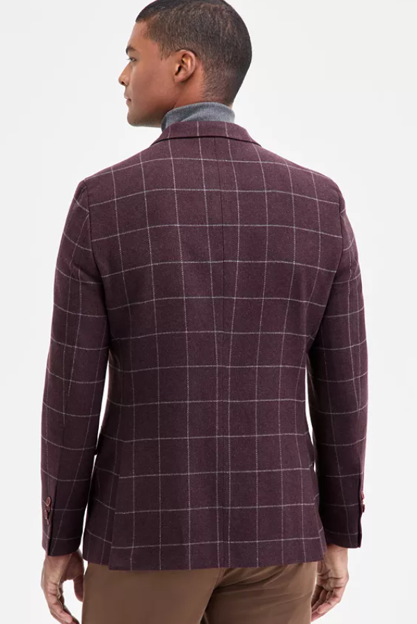 Nautica Mens Modern fit Sport Coat Blazer 38 R Burgundy Red Check Stretch