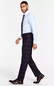 Tayion Collection Mens Modern fit Dress Pants 38 / 30 Red Plaid