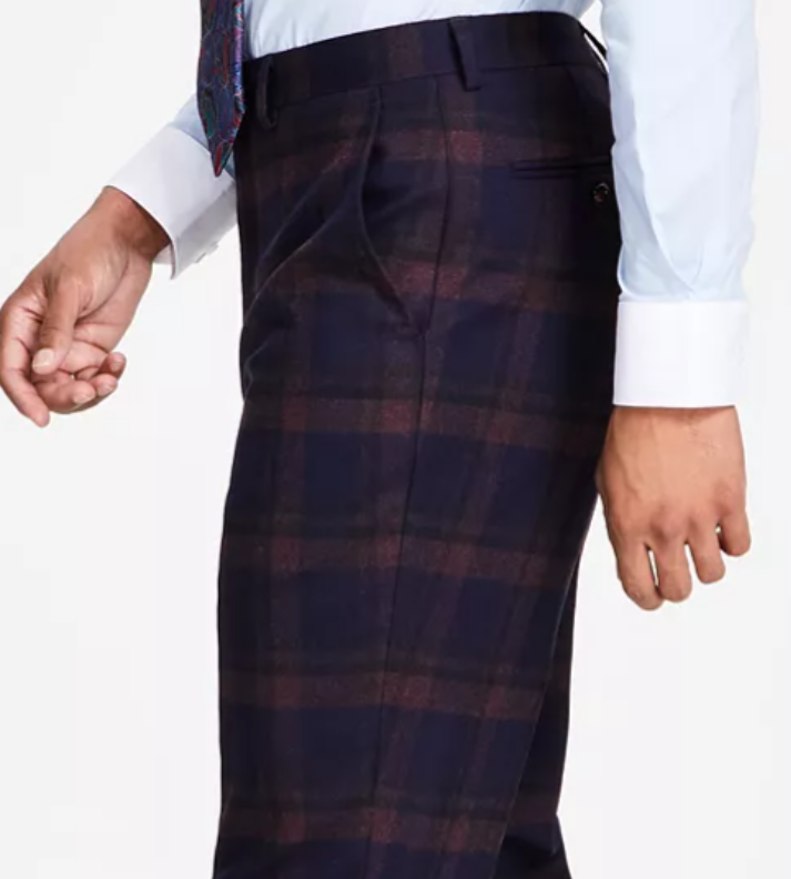 Tayion Collection Mens Modern fit Dress Pants 38 / 30 Red Plaid
