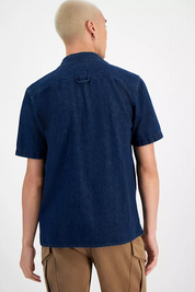 Sun + Stone Mens Regular fit Short Sleeve Button-Up Shirt Large Navy Blue Solid