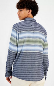 Sun + Stone Mens Regular fit Long Sleeve Button-Up Shirt Large Blue Striped
