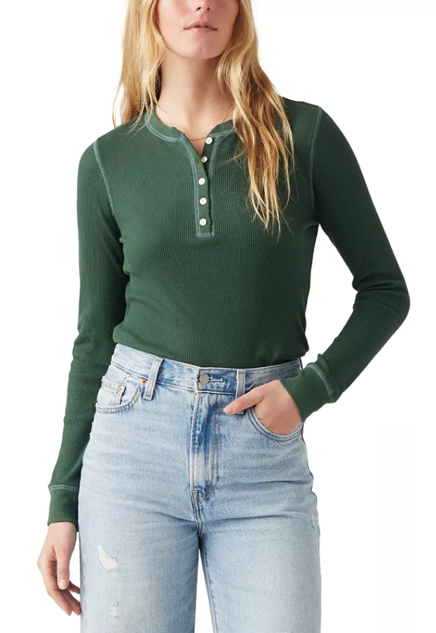 Levi's Womens Slim fit Long Sleeve Button-Up Shirt 1X Green Solid