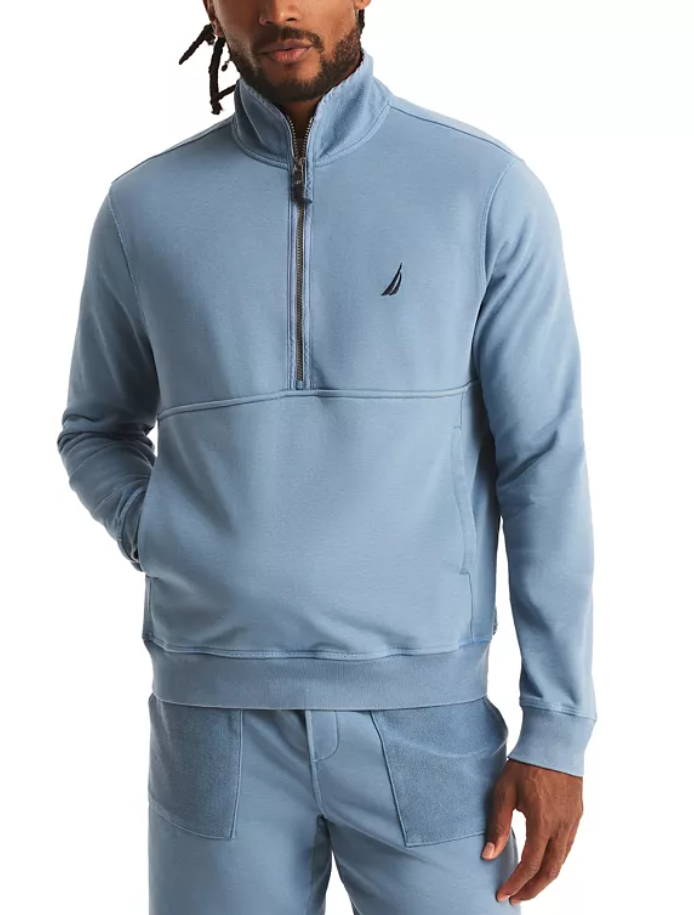 Nautica Mens Regular fit Long Sleeve Half Zip Sweatshirt Medium Powder Blue