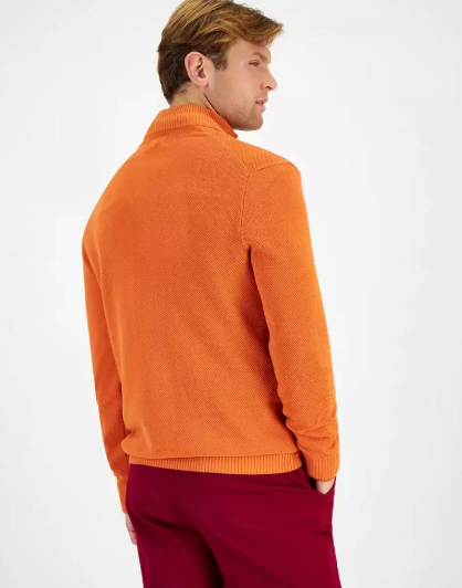 Club Room Mens Regular fit Long Sleeve Quarter zip Sweater XL Collared Orange
