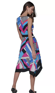 KARL LAGERFELD PARIS Women's Asymmetric Printed Midi Dress 6 Multicolor