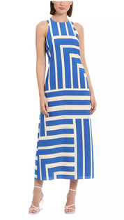Donna Morgan Womens Classic fit Sleeveless Maxi Dress 8 Blue Striped