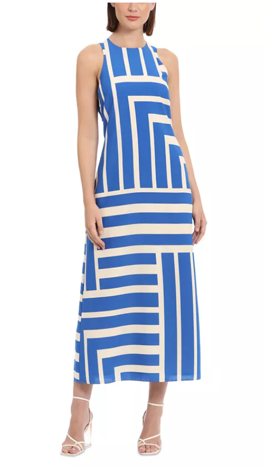 Donna Morgan Womens Classic fit Sleeveless Maxi Dress 8 Blue Striped
