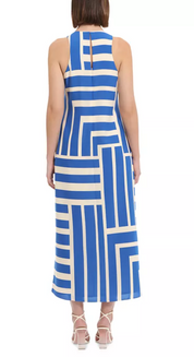Donna Morgan Womens Classic fit Sleeveless Maxi Dress 8 Blue Striped