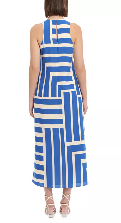 Donna Morgan Womens Classic fit Sleeveless Maxi Dress 8 Blue Striped
