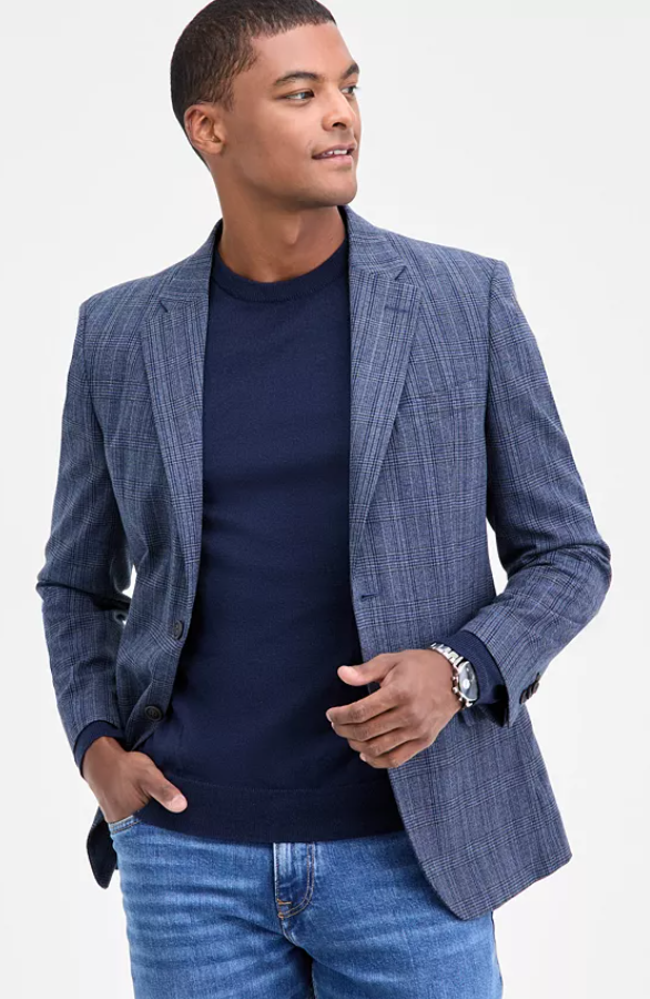 Nautica Mens Modern fit Sport Coat Blazer 40 L Blue Plaid