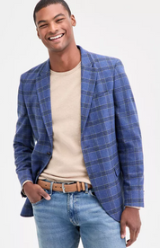 Nautica Mens Modern fit Sport Coat Blazer 44 S Blue Plaid Stretch