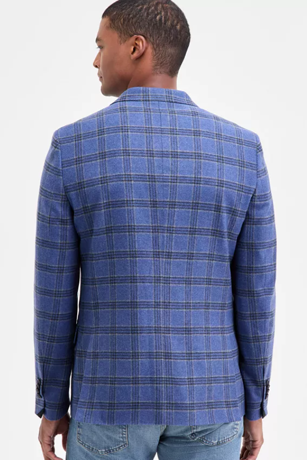 Nautica Mens Modern fit Sport Coat Blazer 44 S Blue Plaid Stretch