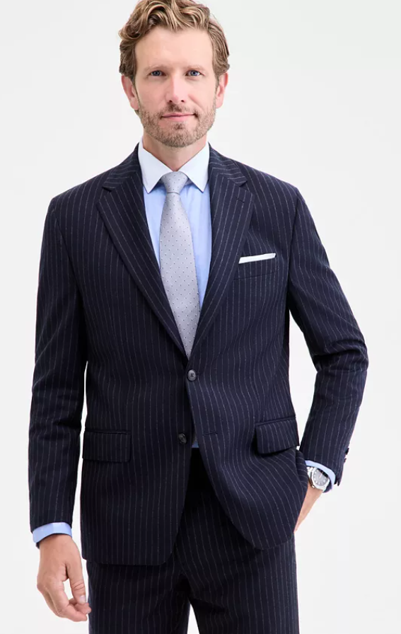 Michael Kors Mens Classic fit Sport Coat Blazer 44 R Navy Blue Striped Stretch