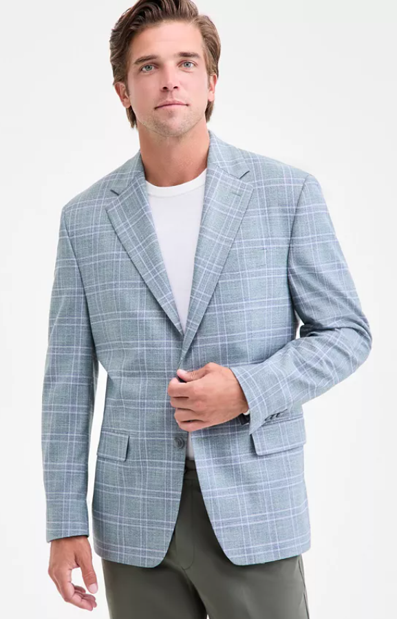 Michael Kors Mens Classic fit Sport Coat Blazer 40 S Light Green Plaid Stretch
