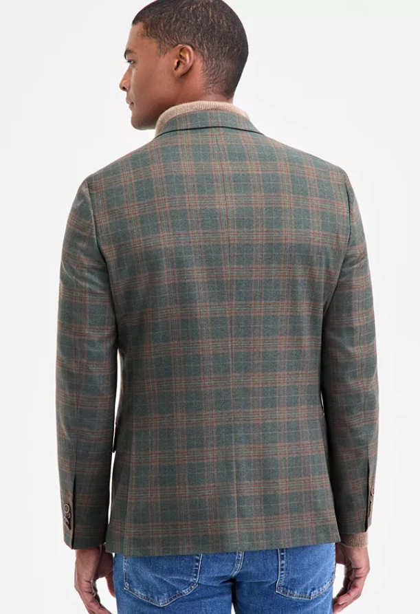 Nautica Mens Modern fit Sport Coat Blazer 46 L Olive Green Plaid
