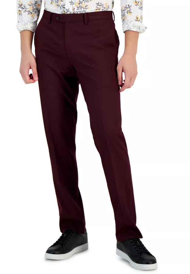 Bar III Mens Slim fit Dress Pants 32 / 30 Burgundy Red Solid
