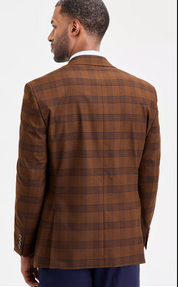 Tayion Collection Mens Classic fit Suit Jacket Blazer 46 R Brown Plaid Stretch