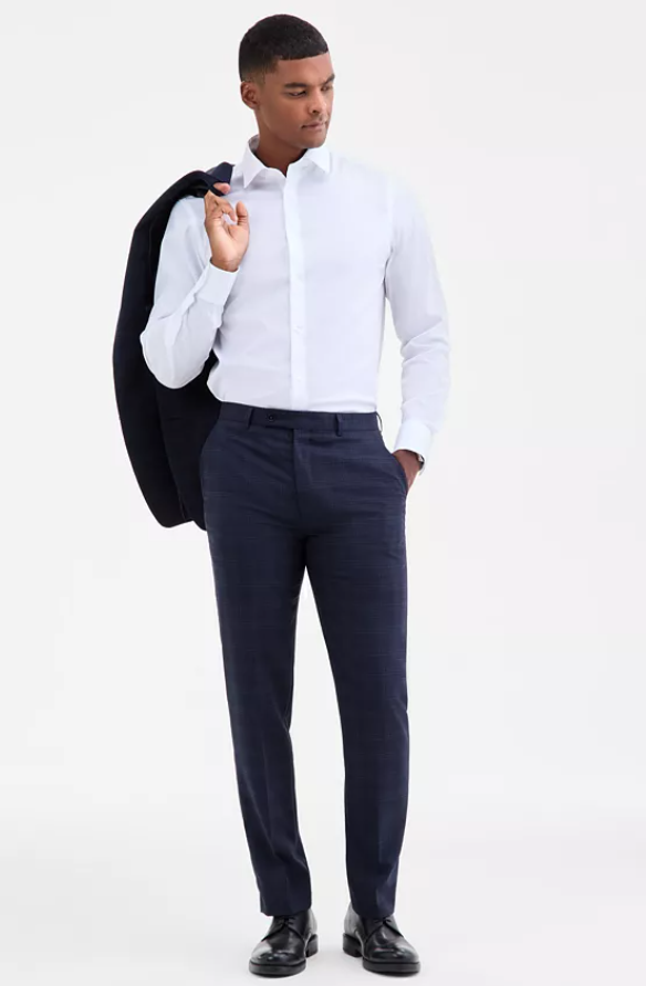 Calvin Klein Mens Slim fit Dress Pants 38 / 30 Navy Blue Plaid Stretch Wool