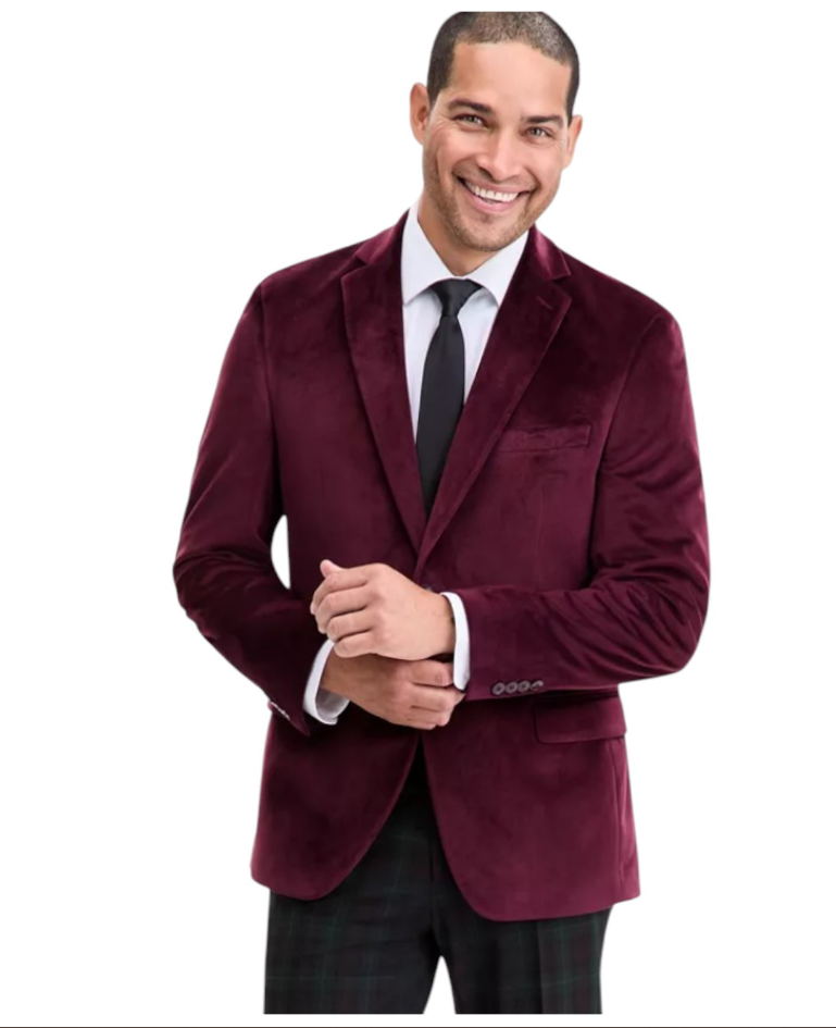 Bar III Mens Slim fit Velvet Sport Coat Blazer 40 R Red Solid Stretch