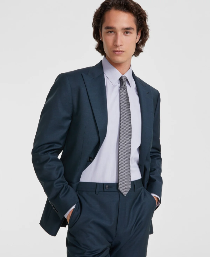 Calvin Klein Mens Slim fit Wool Suit Jacket Blazer 38 L Green Solid