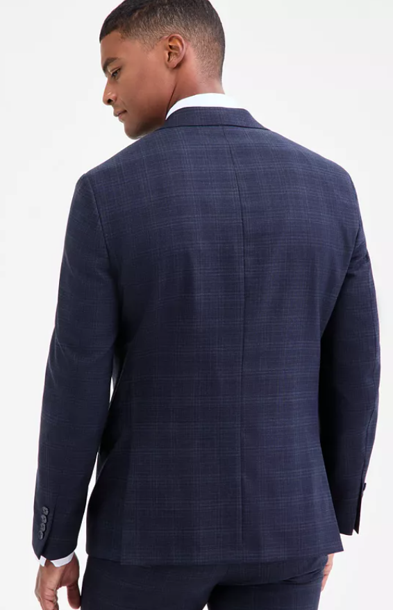Calvin Klein Mens Slim fit Suit Jacket Blazer 48 R Navy Blue Plaid Stretch