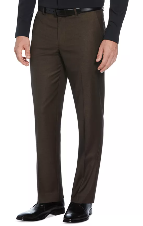 Perry Ellis Mens Modern fit Dress Pants 32 / 32 Brown Plaid Stretch