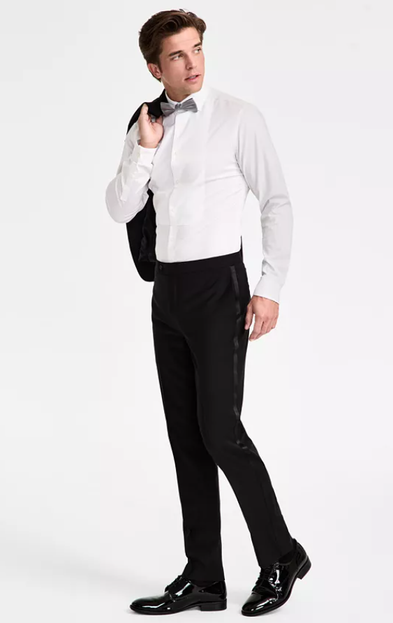 Calvin Klein Mens Slim fit Tuxedo Pants 40 / 32 Black Solid Stretch