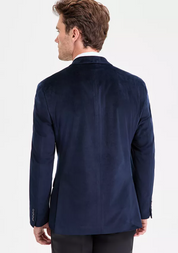 Bar III Mens Slim fit Velvet Sport Coat Blazer 40 L Navy Blue Solid Stretch
