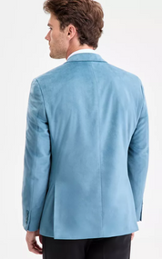 Bar III Mens Slim fit Velvet Sport Coat Blazer 40 L Aqua Blue Solid Stretch