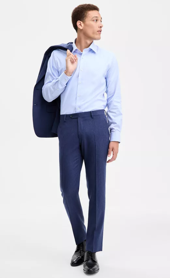Tommy Hilfiger Mens Modern fit Dress Pants 34 / 30 Navy Blue Solid Stretch Wool