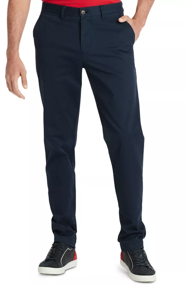 Tommy Hilfiger Mens Straight fit Chinos Pants 38 / 32 Navy Blue Solid