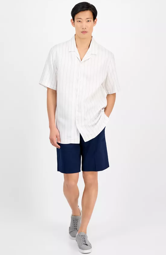Alfani Mens Regular fit Bermuda Shorts 36 Navy Blue Solid