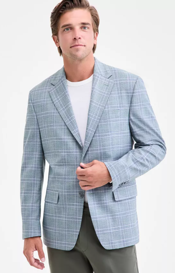Michael Kors Mens Classic fit Sport Coat Blazer 44 L Mint Green Plaid Stretch