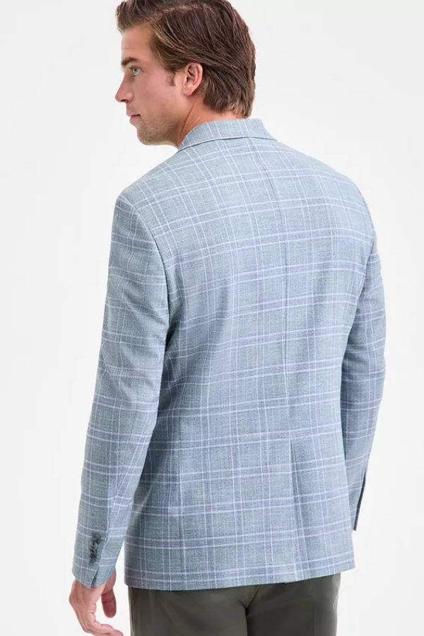 Michael Kors Mens Classic fit Sport Coat Blazer 44 L Mint Green Plaid Stretch