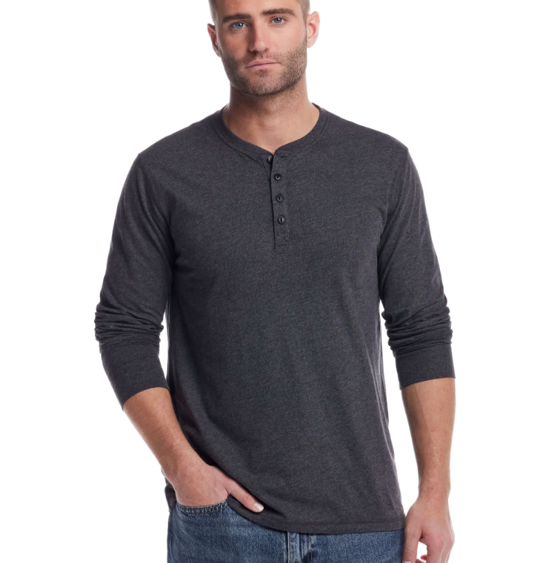 Weatherproof Mens Regular fit Long Sleeve Henley Shirt Small Grey Solid