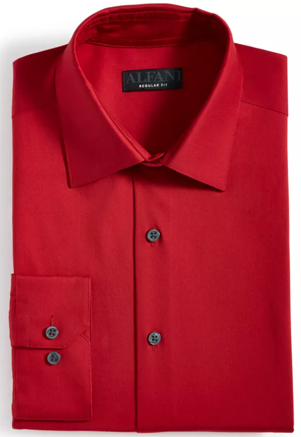 Alfani Mens Regular fit Dress Shirt XL 17-17.5 36-37 Red Solid