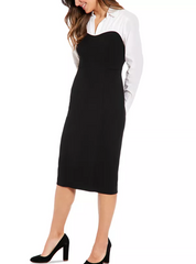 London Times Women's Layered-Look Sheath Dress 8 Black White
