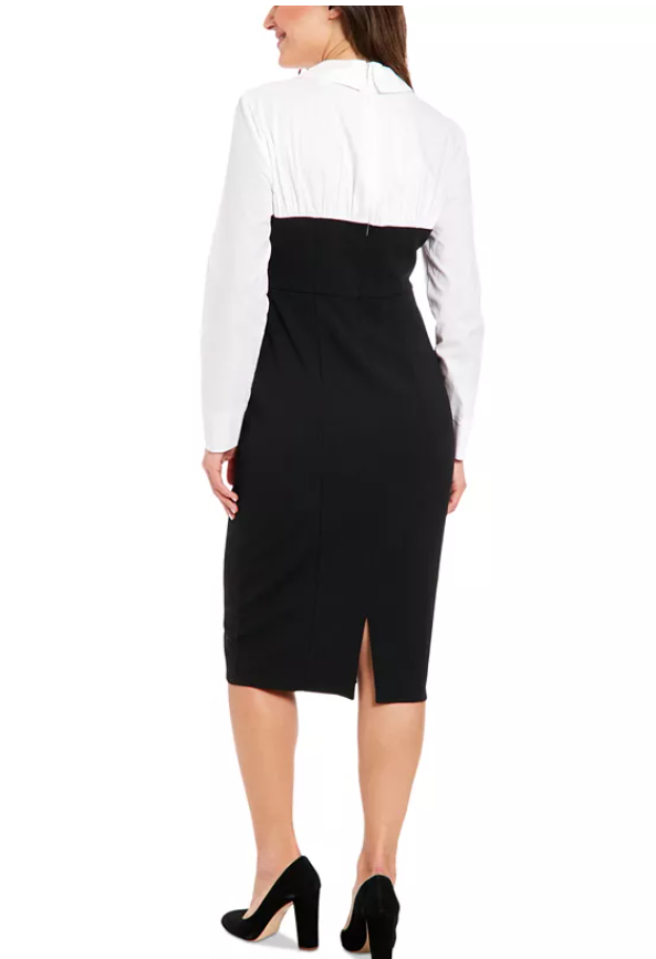 London Times Women's Layered-Look Sheath Dress 8 Black White