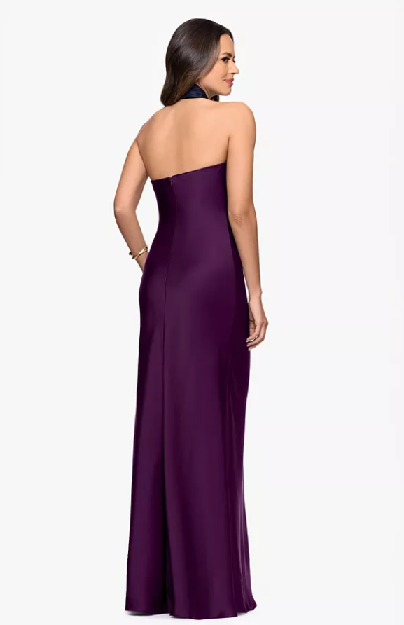 Betsy & Adam Women's Knot Front Long Halter Dress 8 Purple