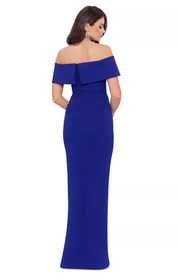 XSCAPE Womens Classic Fit Off The Shoulder Gown 16 Navy Blue
