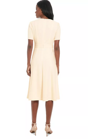 London Times Women's Scuba Side-Tab Midi Dress 12 Beige